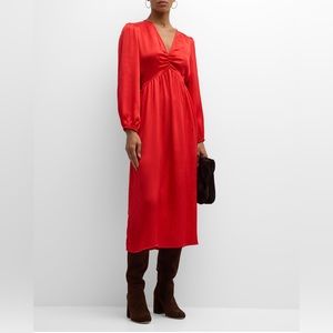 Xirena Eloise Ruched Blouson-Sleeve Empire Midi Dress